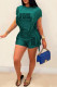 Green Casual Street Letter Print Tassel O Neck Short Sleeve Two Pieces