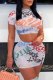 Blue Casual Daily Letter Print Graffiti O Neck Short Sleeve Two Pieces