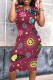 Fuchsia Casual Daily Cartoon Print O Neck Printed Short Sleeve Dress