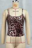 Leopard Print Sexy Leopard Print Backless Patchwork Spaghetti Strap Tops