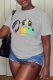 Light Gray Casual Street Letter Print O Neck T-Shirts