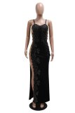 Red Sexy Hot Hot Drilling Patchwork Backless Slit Spaghetti Strap Long Dresses