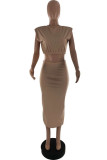Orange Casual Solid Color Basic O Neck Sleeveless Two Pieces