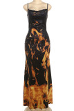 Yellow Sexy Blaze Backless Patchwork Spaghetti Strap Long Dresses