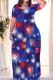 Blue Casual Print Patchwork O Neck Straight Dresses