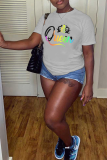 Light Gray Casual Street Letter Print O Neck T-Shirts