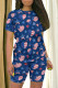 Blue Casual Print Patchwork O Neck Short Sleeve Two Pieces