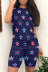 Deep Blue Casual Print Patchwork O Neck Short Sleeve Two Pieces