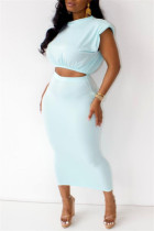 Mint green Casual Solid Color Basic O Neck Sleeveless Two Pieces