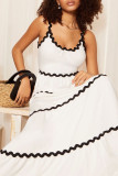 White Celebrities Backless Patchwork Contrast Spaghetti Strap Sling Dresses