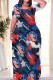 Blue Red Casual Print Patchwork O Neck Straight Dresses