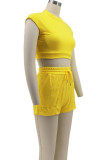 Grey Casual Solid Color Pocket Lace Up Patchwork O Neck Sleeveless Two Pieces