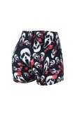 Black Pink Casual Sportswear Print Basic Skinny High Waist Conventional Positioning Print Shorts