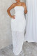 White Sexy Solid Color Ruched Patchwork Strapless Loose Jumpsuits