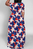 Red Casual Print Patchwork O Neck Straight Dresses