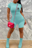 Pink Casual Letter Print Zipper O Neck Skinny Rompers