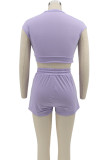 Grey Casual Solid Color Pocket Lace Up Patchwork O Neck Sleeveless Two Pieces