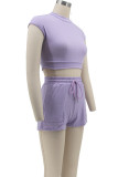 Grey Casual Solid Color Pocket Lace Up Patchwork O Neck Sleeveless Two Pieces