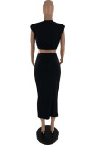 Orange Casual Solid Color Basic O Neck Sleeveless Two Pieces