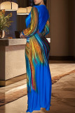 Colour Celebrities Print Patchwork V Neck Long Dresses