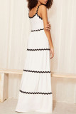 White Celebrities Backless Patchwork Contrast Spaghetti Strap Sling Dresses
