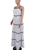 White Celebrities Backless Patchwork Contrast Spaghetti Strap Sling Dresses