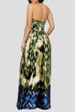 Pink Celebrities Print Pocket Patchwork Strapless Strapless Dresses