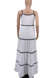 White Celebrities Backless Patchwork Contrast Spaghetti Strap Sling Dresses