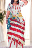 Red Casual Print Patchwork O Neck Straight Dresses