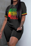 Black Casual Letter Print O Neck T-Shirts