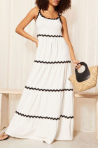 White Celebrities Backless Patchwork Contrast Spaghetti Strap Sling Dresses