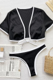 Black Sportswear Strap Design Patchwork Contrast Swimwears(With Paddings)