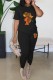 Black Casual Figure Print Basic O Neck Short Sleeve Two Pieces