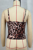 Leopard Print Sexy Leopard Print Backless Patchwork Spaghetti Strap Tops