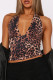 Leopard Print Sexy Leopard Print Backless Patchwork V Neck Tops