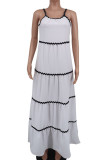 White Celebrities Backless Patchwork Contrast Spaghetti Strap Sling Dresses