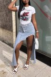 White Casual Animal Print O Neck T-Shirts
