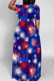 Red Casual Print Patchwork O Neck Straight Dresses