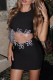 Black Celebrities Flowers Patchwork O Neck Sleeveless Two Pieces