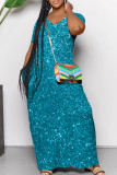 Gold Casual Print Pocket Patchwork V Neck Straight Dresses(Imitation Sequins)
