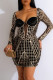 Black Sexy Backless Zipper Patchwork U Neck Wrapped Skirt Dresses