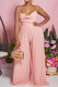 Pink Celebrities Solid Color Backless Ruched Patchwork Halter Loose Jumpsuits