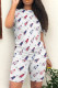 White Casual Print Patchwork O Neck Short Sleeve Two Pieces