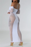 White Sexy Solid Color Hollow Out See-Through Backless Off Shoulder Long Dresses