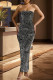Black Celebrities Backless Slit Hot Drill Patchwork Strapless Long Dresses