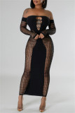 White Sexy Solid Color Hollow Out See-Through Backless Off Shoulder Long Dresses