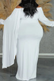 White Casual Solid Color Ruched Patchwork Off Shoulder Long Plus Size Dresses
