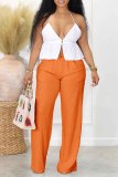 Khaki Casual Solid Color Straight High Waist Conventional Solid Color Trousers