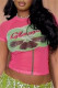 Rose Red Casual Print Basic O Neck T-Shirts
