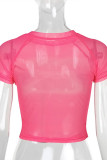 Rose Red Casual Print Basic O Neck T-Shirts